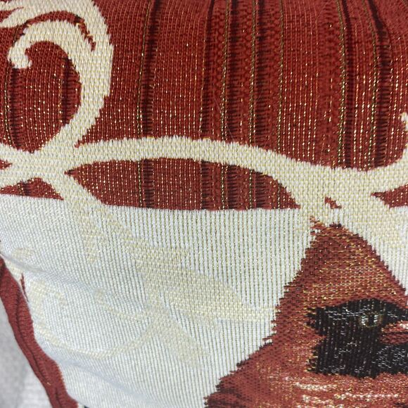 Red Cardinal Burlap/Velvet Accent Throw Pillow Embroidered 15" Square Christmas - Picture 6 of 8